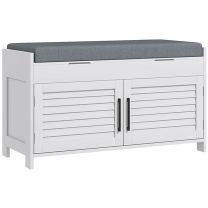 Entryway Bench with Cushion, Hidden Compartments, White