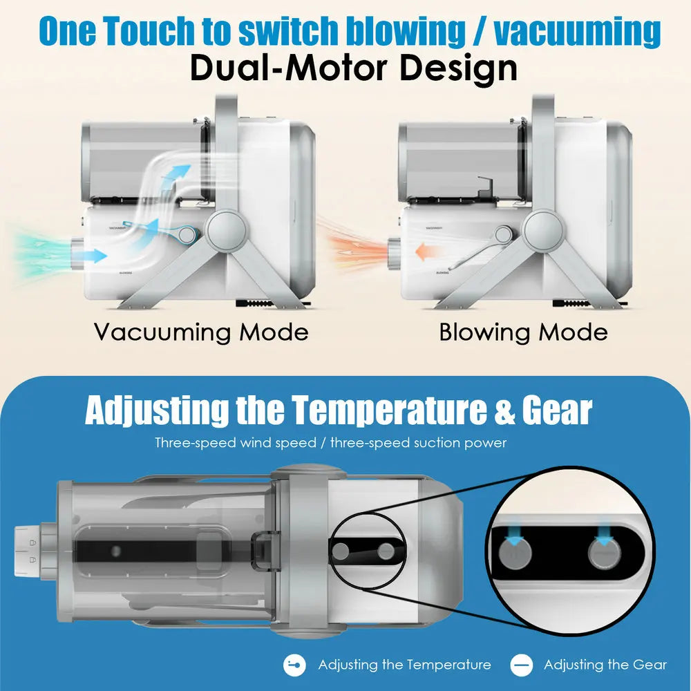 Pet multifunctional hair electric clipper, vacuum grooming machine, dog hair blower, adjustable the temperature