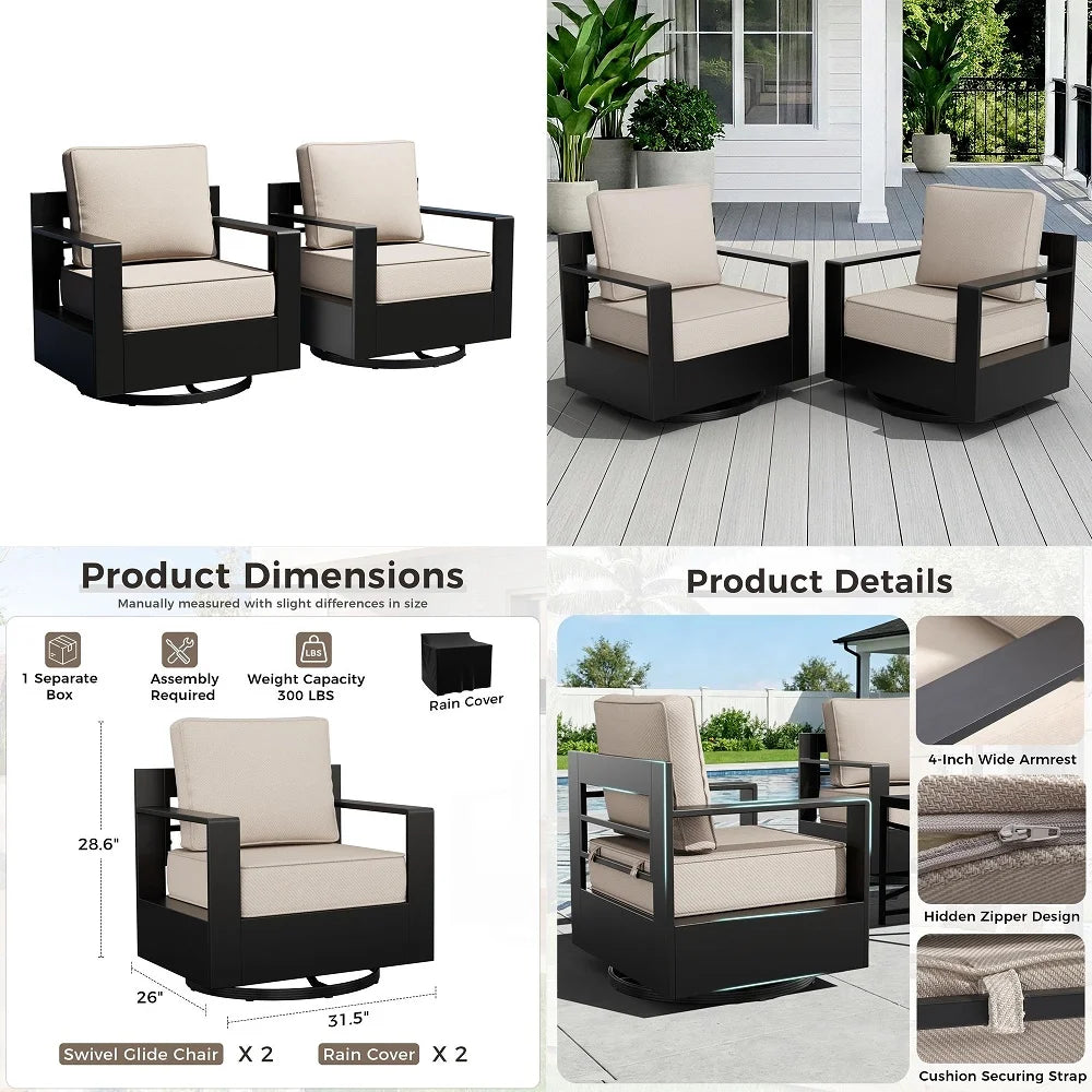 Outdoor Swivel Rocker Patio Set of 2, All-weather Metal Outdoor Chair
