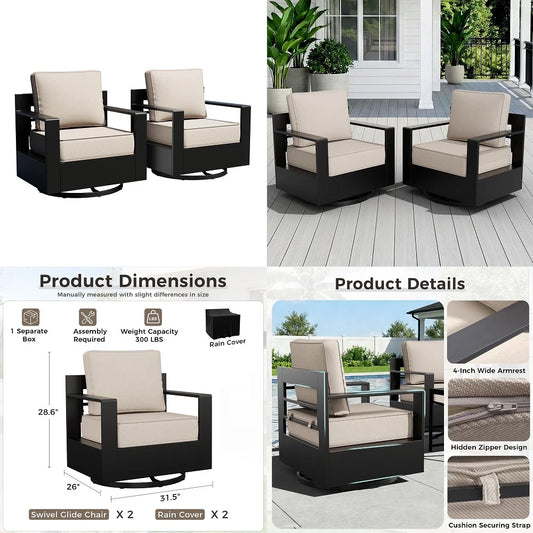 Outdoor Swivel Rocker Patio Set of 2, All-weather Metal Outdoor Chair