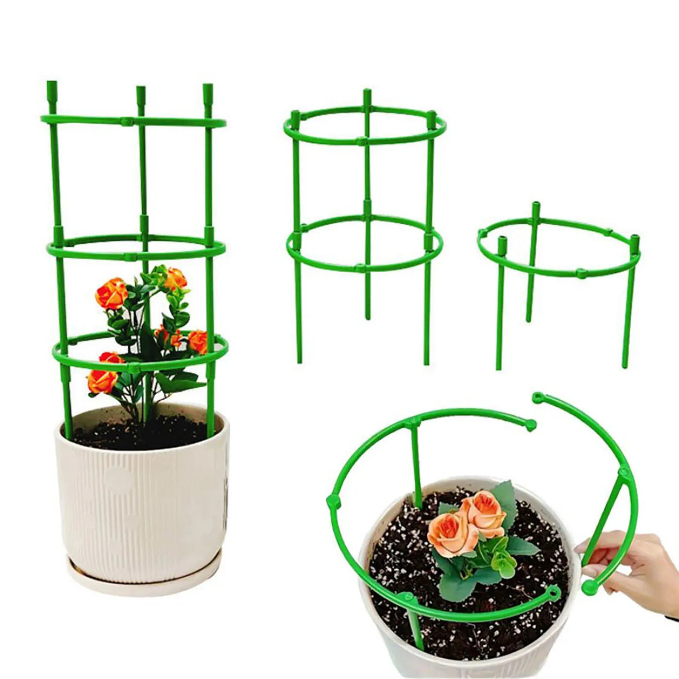 18 Pcs/set 6 Layers Plant Stakes Round Plant Support Ring Plastic Plant Cage Holder Climbing Trellis