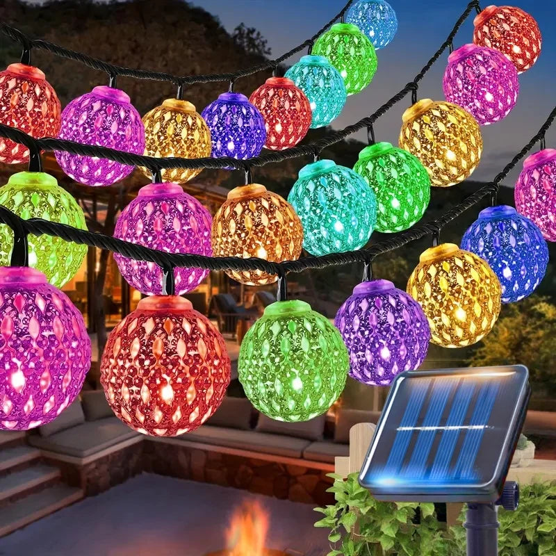 Outdoor Solar Moroccan Ball String Light-50/30/20 LED Fairy Light, 8 Modes,
