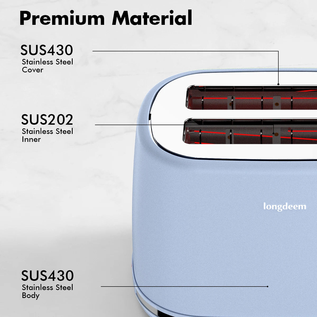 2 Slice Toaster with 1.5" Extra Wide Slots & Removable Crumb Tray, Auto Shut Off & Frozen Function, Blue