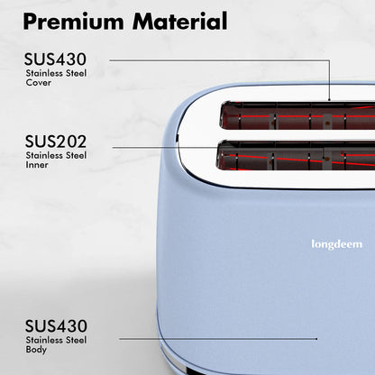2 Slice Toaster with 1.5" Extra Wide Slots & Removable Crumb Tray, Auto Shut Off & Frozen Function, Blue
