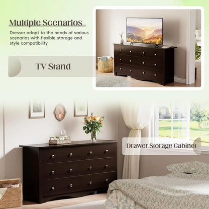JUMMICO Dresser 6 Drawers Storage Design for Bedroom an Living Room.