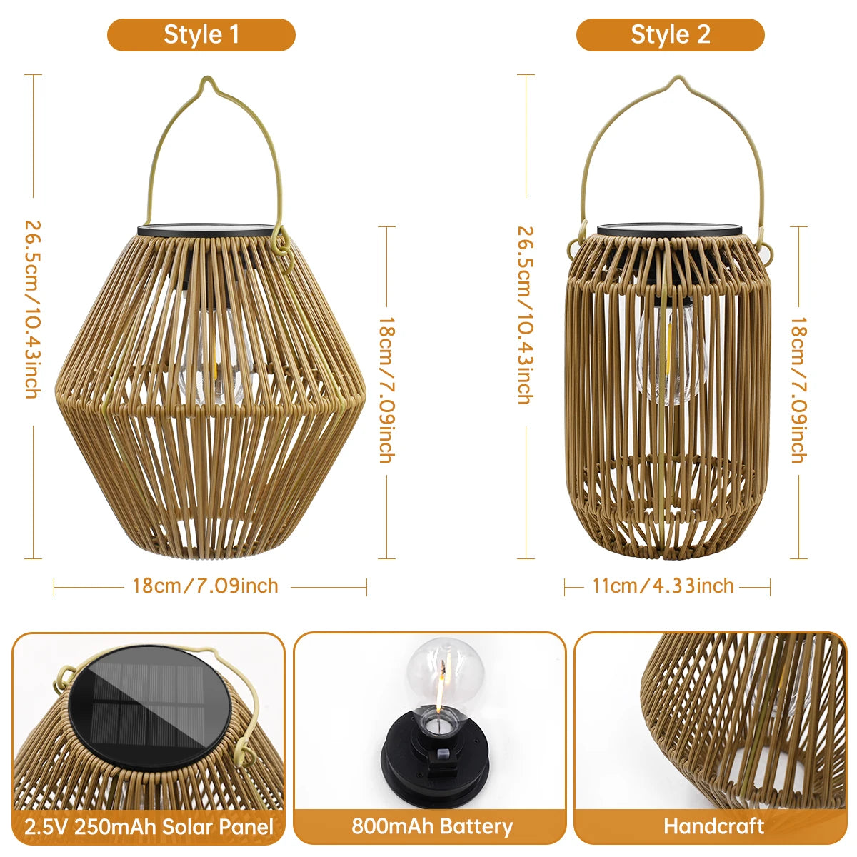 Solar Lights Outdoor Waterproof Boho Light for Outside Hanging Rattan Lantern Decoration for Garden Yard Patio