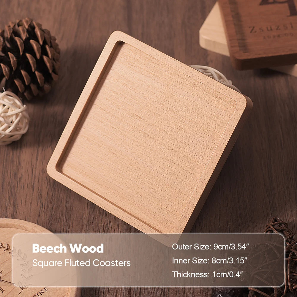 Wood Coaster Round Square Beech Wood Cup Mat Durable Heat Resistant Pad Placemats 8.8cm/3.46in