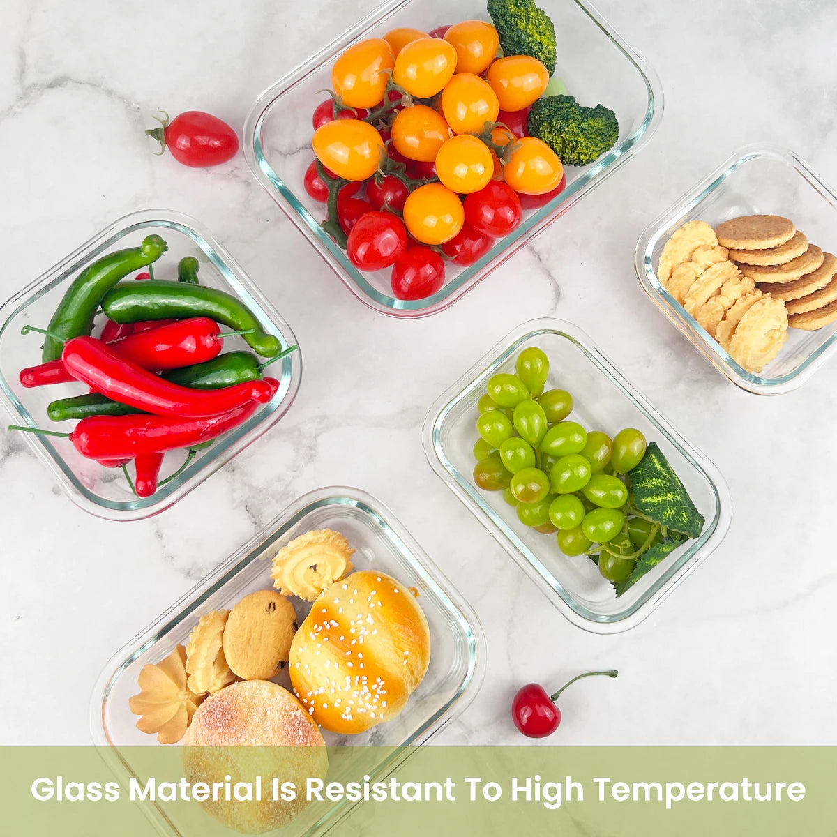 8pcs Glass Food Storage Containers Set Lunch Box Leakproof Airtight Microwave & Oven Safe