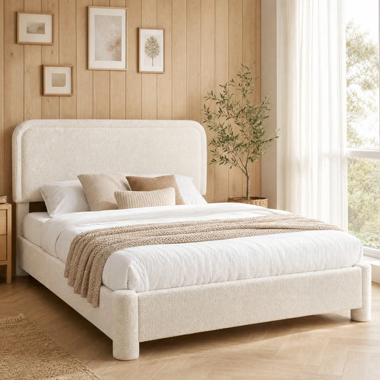 Adjustable Teddy Fleece Headboard No Box Spring Required Wooden Slats Support Easy Assembly Noise Free