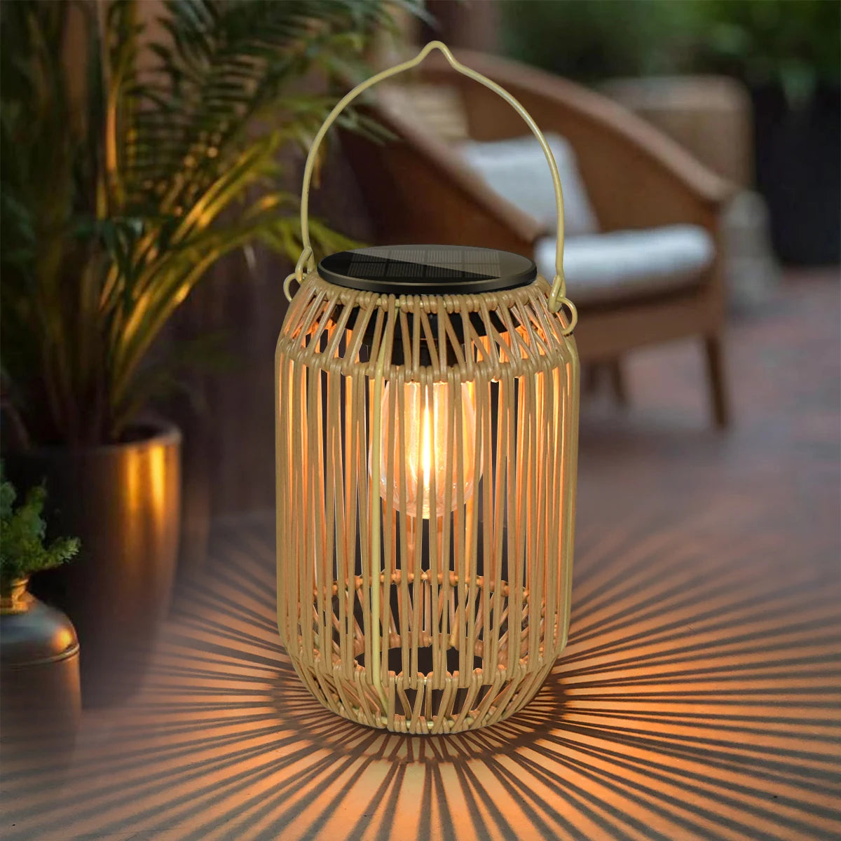 Solar Lights Outdoor Waterproof Boho Light for Outside Hanging Rattan Lantern Decoration for Garden Yard Patio