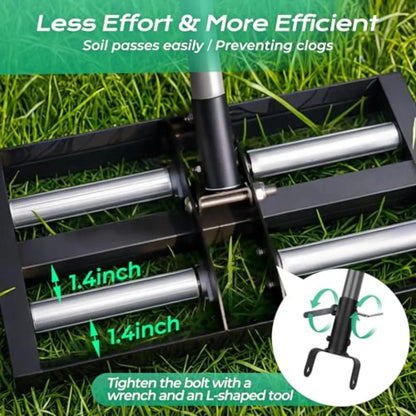 Lawn Leveling Rake with Aluminum Rollers Heavy-Duty Stainless Steel Lawn Leveler with 61 inch Adjustable