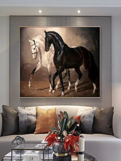 Black and White Horse Canvas Wall Art Two Horses Animal Farm Prints Posters