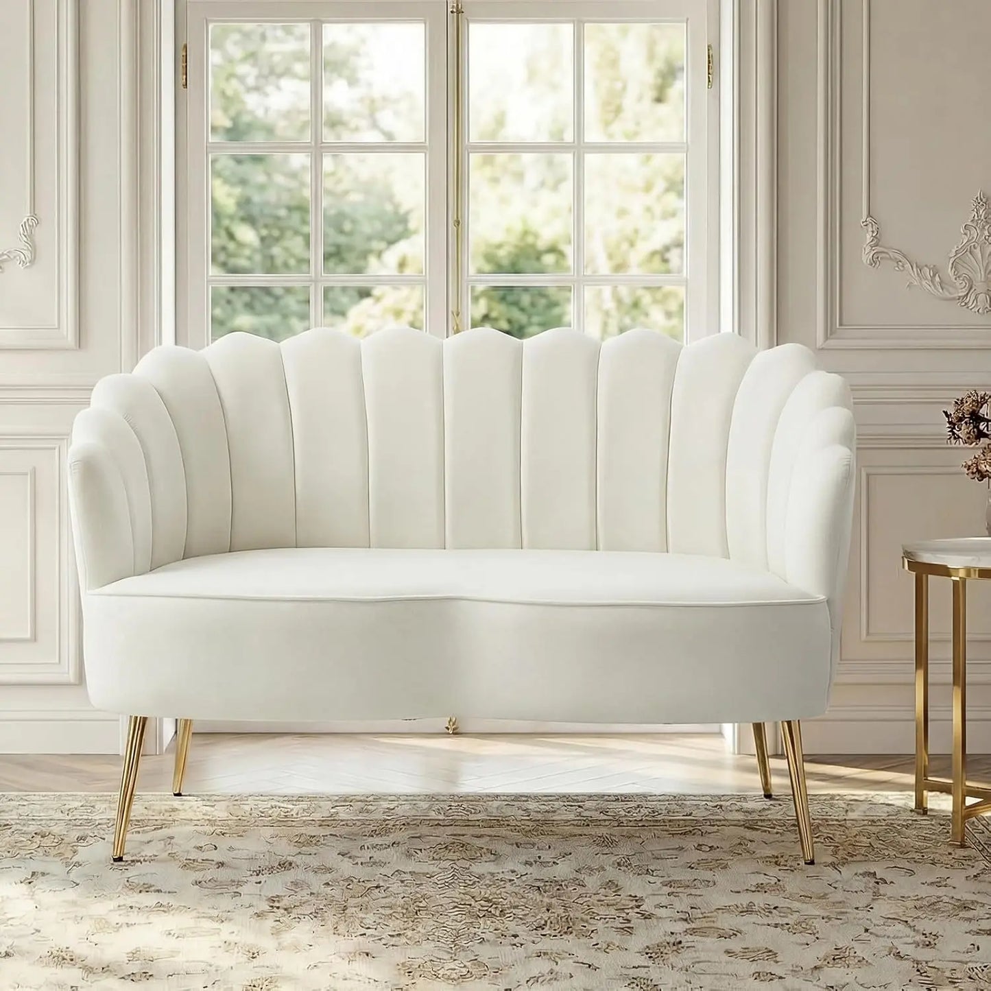 Velvet Loveseat Gold Metal Legs Modern Flower Back 2-Seater