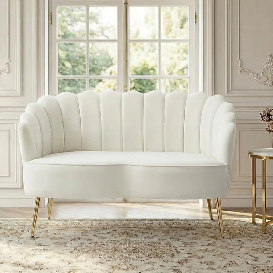 Velvet Loveseat Gold Metal Legs Modern Flower Back 2-Seater