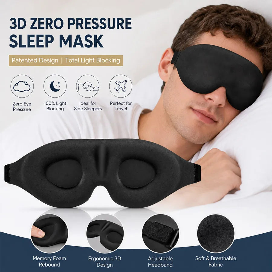 Unisex 3D Contoured Sleep Mask, Groove Molded Design Memory Foam Light Blocking Eye mask