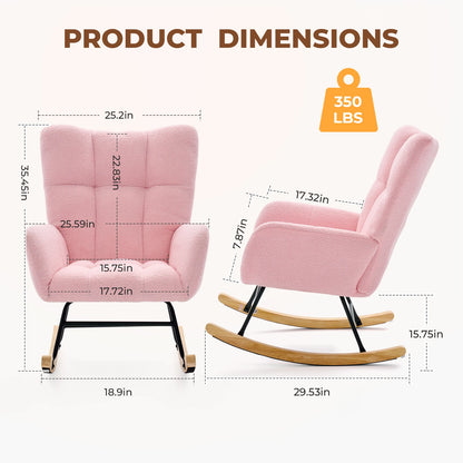 Teddy Upholstered Saucer Rocking Chair with High Backrest Armchair Padded