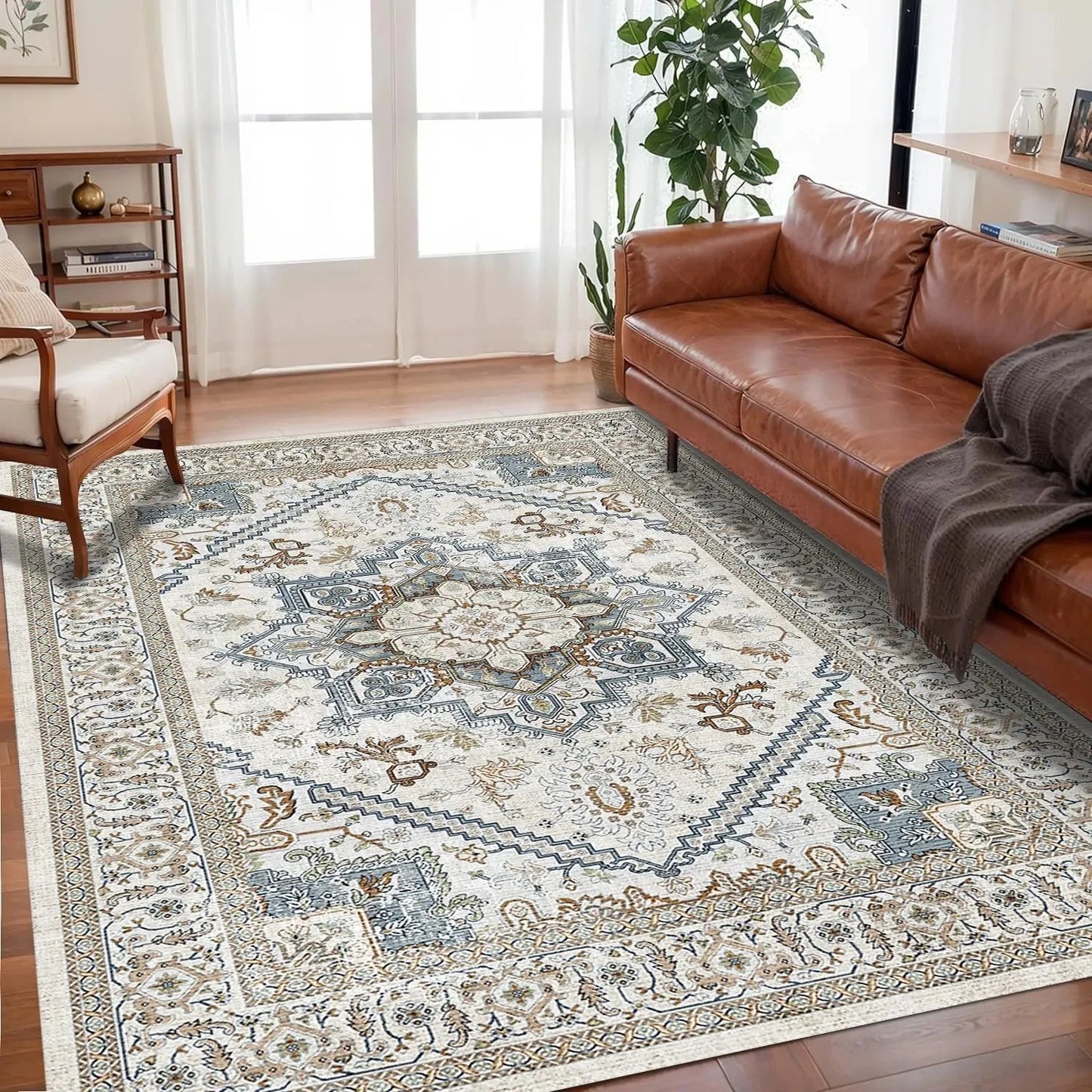 VIKAMA Bohemian Crystal Velvet Anti Slip Carpet for Living Room,