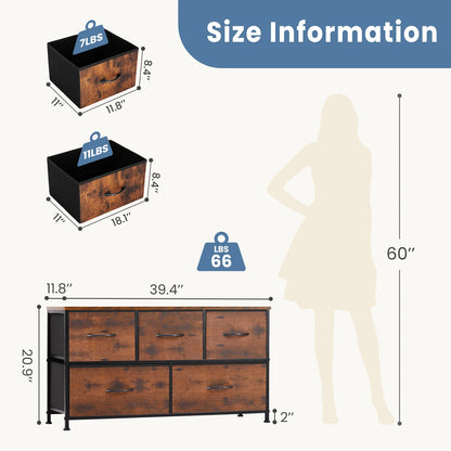JHK Cabinet Layers With 5 Fabric Drawers Wardrobe Steel Frame Storage Dresser