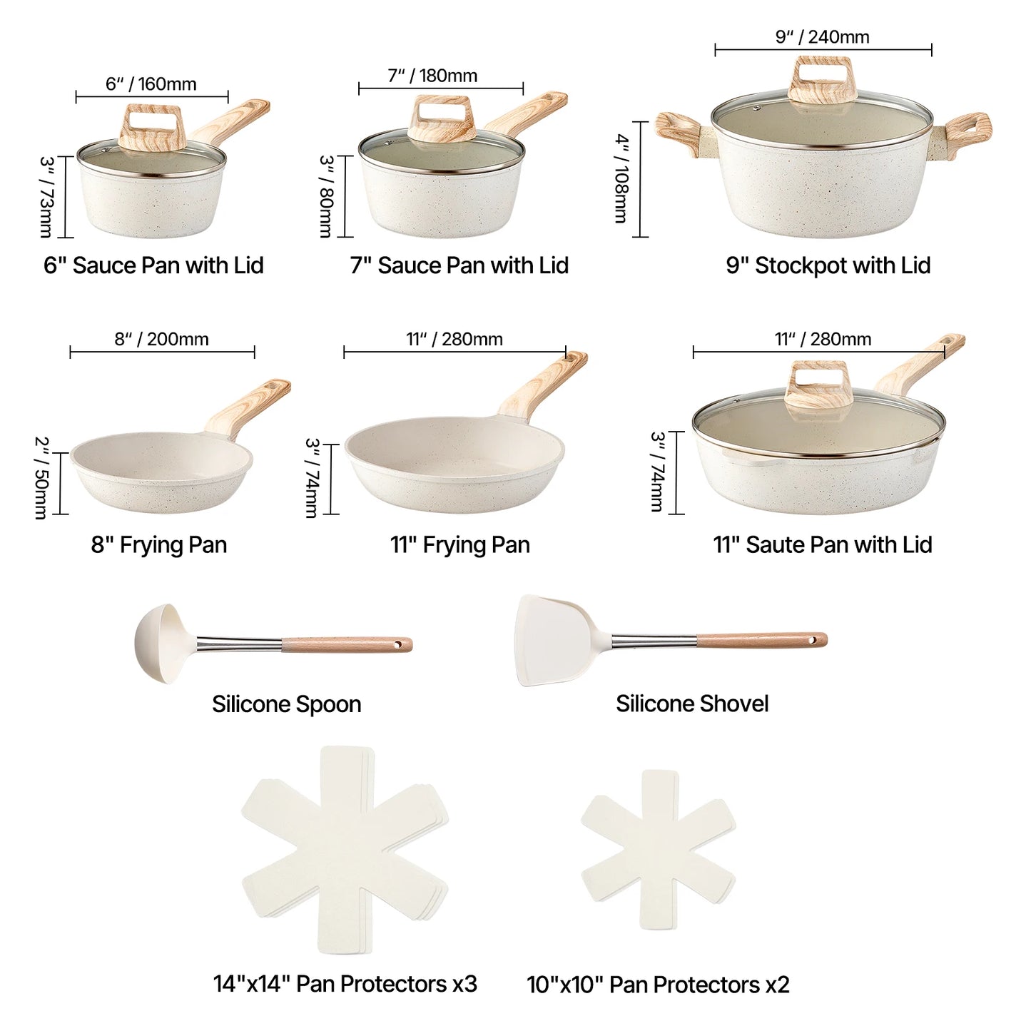 VEVOR 17 Piece Pots and Pans Set Granite Nonstick Cookware Set