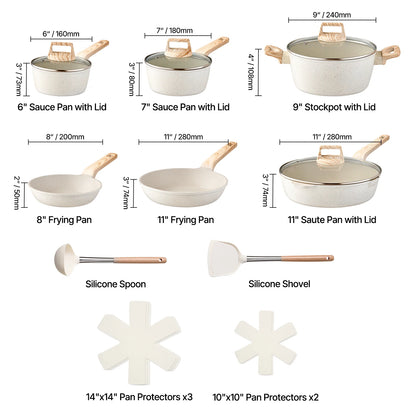 VEVOR 17 Piece Pots and Pans Set Granite Nonstick Cookware Set