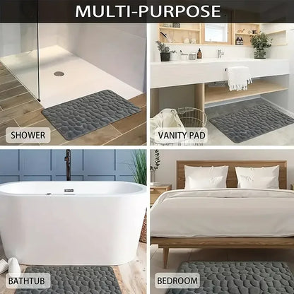 Non-Slip Bathroom Mat Cobblestone Embossed Absorbent Doormat Machine Washable Quick Drying