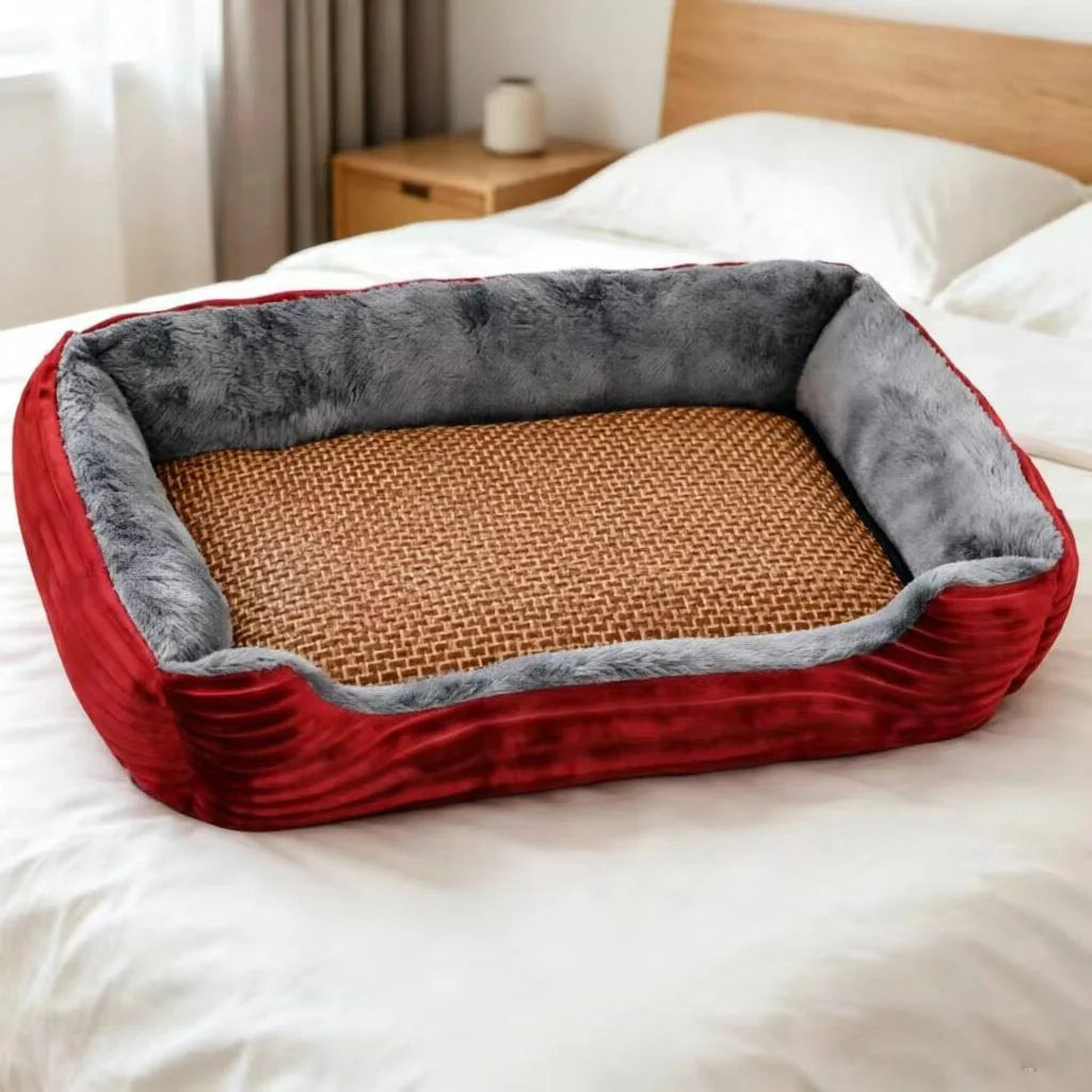 2-Piece Set of All-Season Pet Supplies, Corduroy Dog Bed and Cat Bed with Cooling Mat
