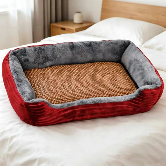 2-Piece Set of All-Season Pet Supplies, Corduroy Dog Bed and Cat Bed with Cooling Mat
