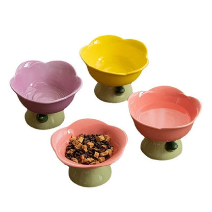 Cute Ceramic Cat Bowl Non-slip Flower Shape Food Water Pet Supplies Cat