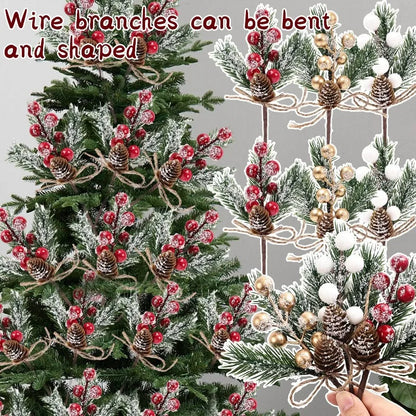 1/20x Snowflake Pinecone Berry Branch Artificial Red Berry Pine Needle DIY Wreath