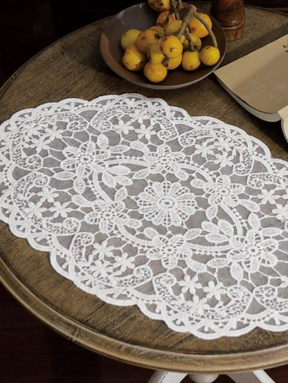 French Embroidered Lace Placemats, Vintage Minimalist Style