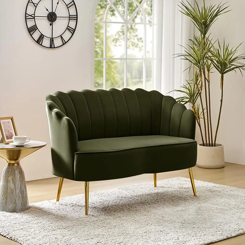 Velvet Loveseat Gold Metal Legs Modern Flower Back 2-Seater