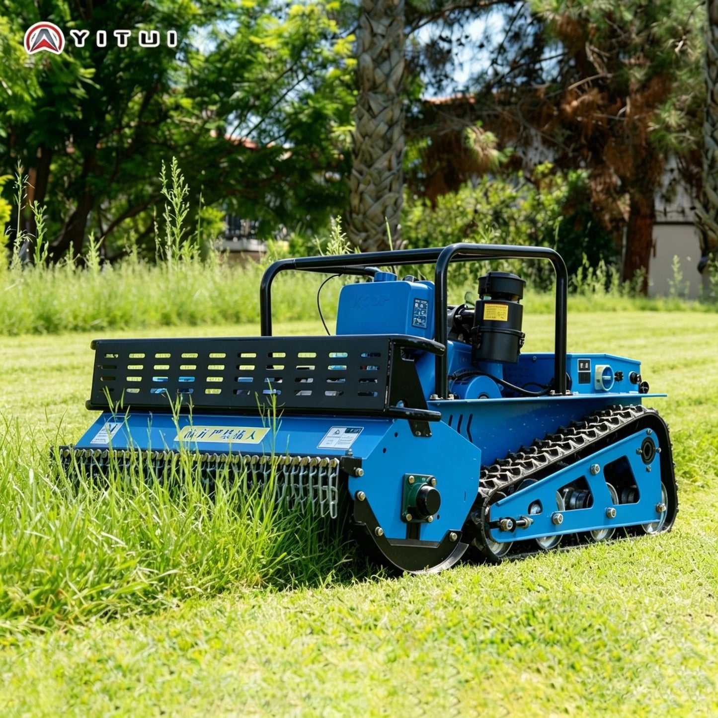 Customized Durable Diesel Lawn Mower Tracked Remote Control Low Noise Long Service Approved Thick Blades