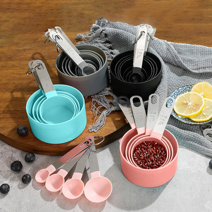 8pcs Measuring Cups & Spoons Set, Stackable Nesting Measure Cups with Stainless Steel Handle for Cooking & Baking