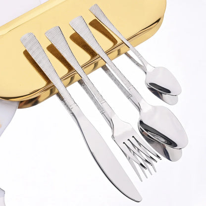 Stainless Steel Dinnerware Set Knife Fork Spoon Dinner Set Kitchen Silver Flatware