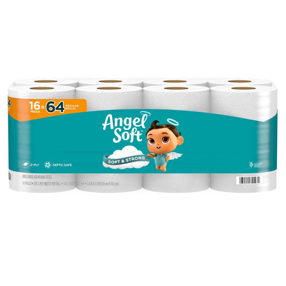 Angel Soft Toilet Paper, Pack-6Mega Rolls = 24Regular Rolls, Soft and Strong Cleaning Supplies, Buy One Get One Free