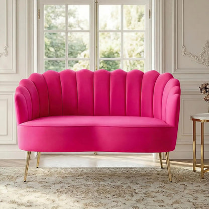 Velvet Loveseat Gold Metal Legs Modern Flower Back 2-Seater