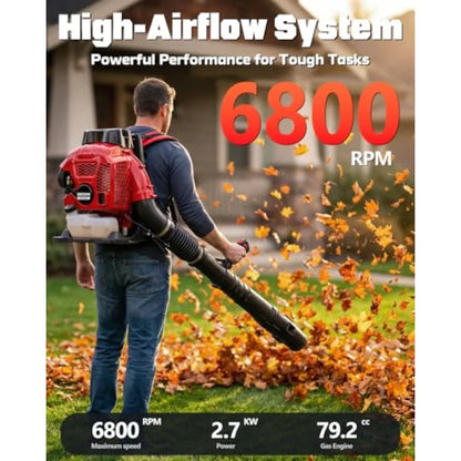 80CC Gas Backpack Leaf Blower with 2-Stroke Engine Heavy-Duty Leaf Blower