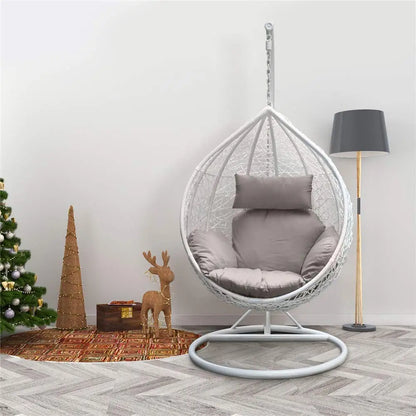 Rattan Shaped Hanging Swing Chair with Metal Stand for Balcony, Courtyard & Patio