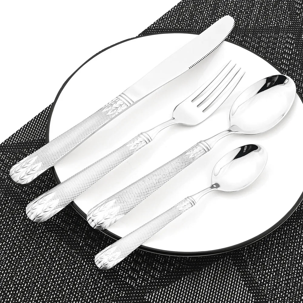 4Pcs Set Gold Wheat Ears Pattern Dinnerware 304 Stainless Steel Tableware