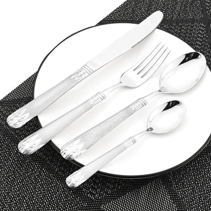 4Pcs Set Gold Wheat Ears Pattern Dinnerware 304 Stainless Steel Tableware