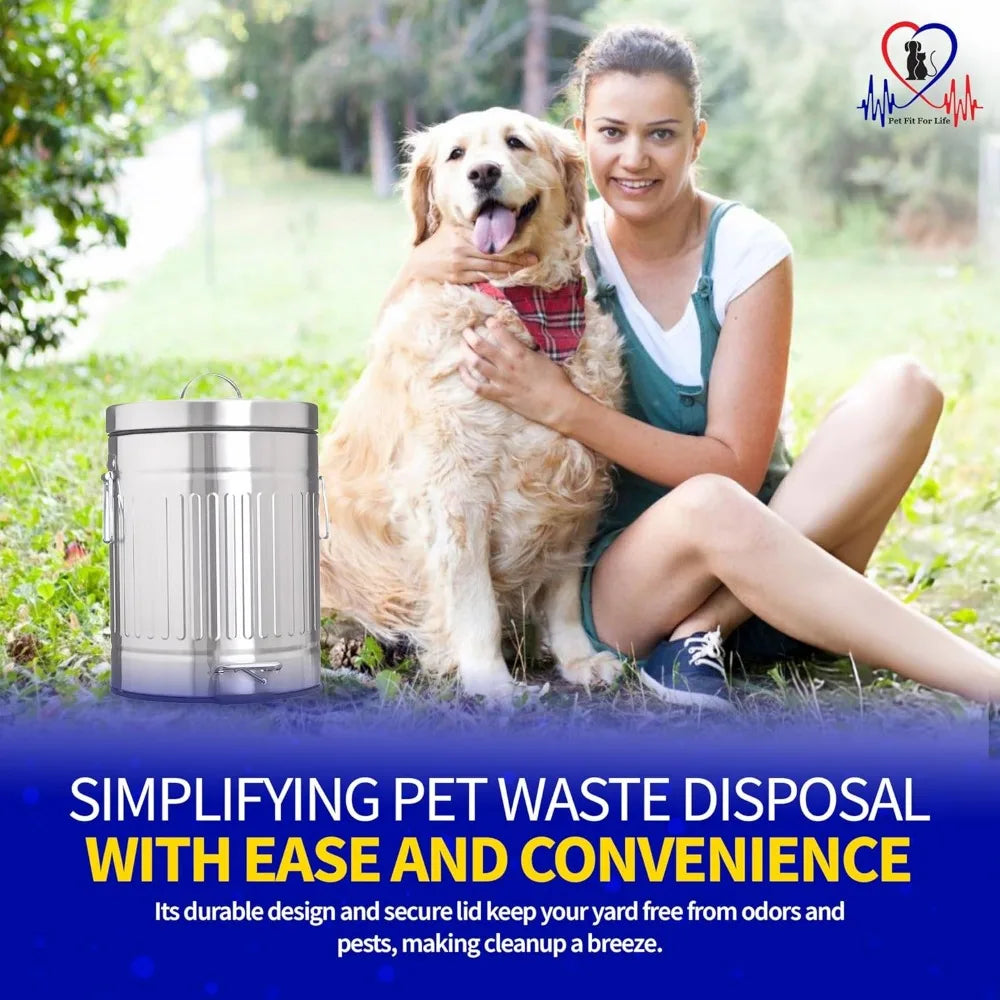 11" Galvanized Steel Pet Waste Can with Step Pedal, Weather-Resistant
