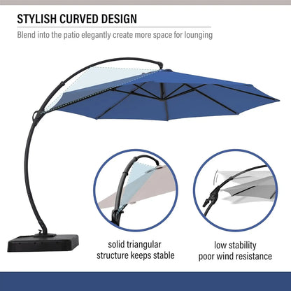 Outdoor Patio Umbrella with Base Included, 11ft Large Sunshade Cantilever Umbrella Deluxe Curvy Aluminum