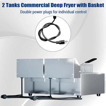 Commercial Electric Deep Fryer with Baskets Stainless Steel Adjustable Temperature Deep Fryer