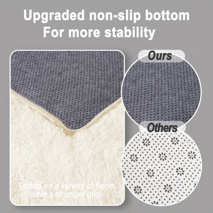 Off-White Luxury Plush Carpet with 4 Rug Stickers, Ideal Room Decor.