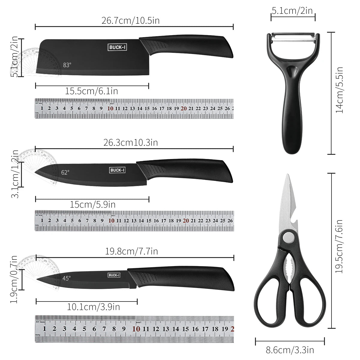 3-5PCS black stainless steel kitchen knife set, including a full set for kitchen chef's
