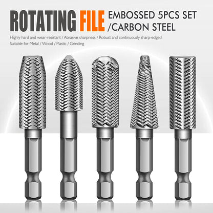 5pcs Hex Shank Rotary Steel File Set for Drilling, Grinding, Sanding & Engraving