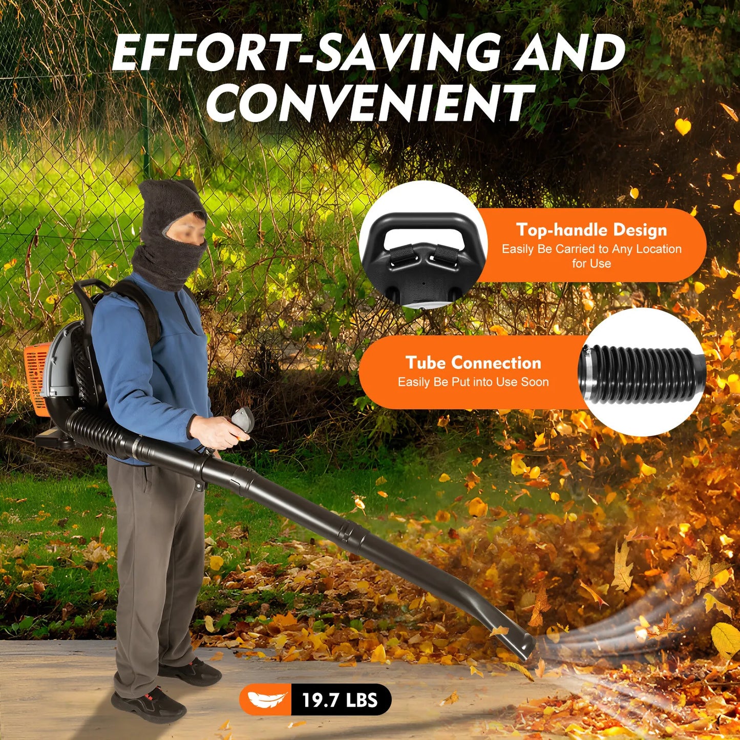 2-Stroke Gas Leaf Blower, Adjustable Speed Backpack Blower, Yard Cleaning