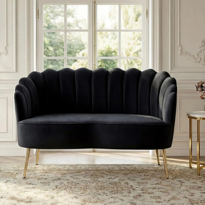 Velvet Loveseat Gold Metal Legs Modern Flower Back 2-Seater