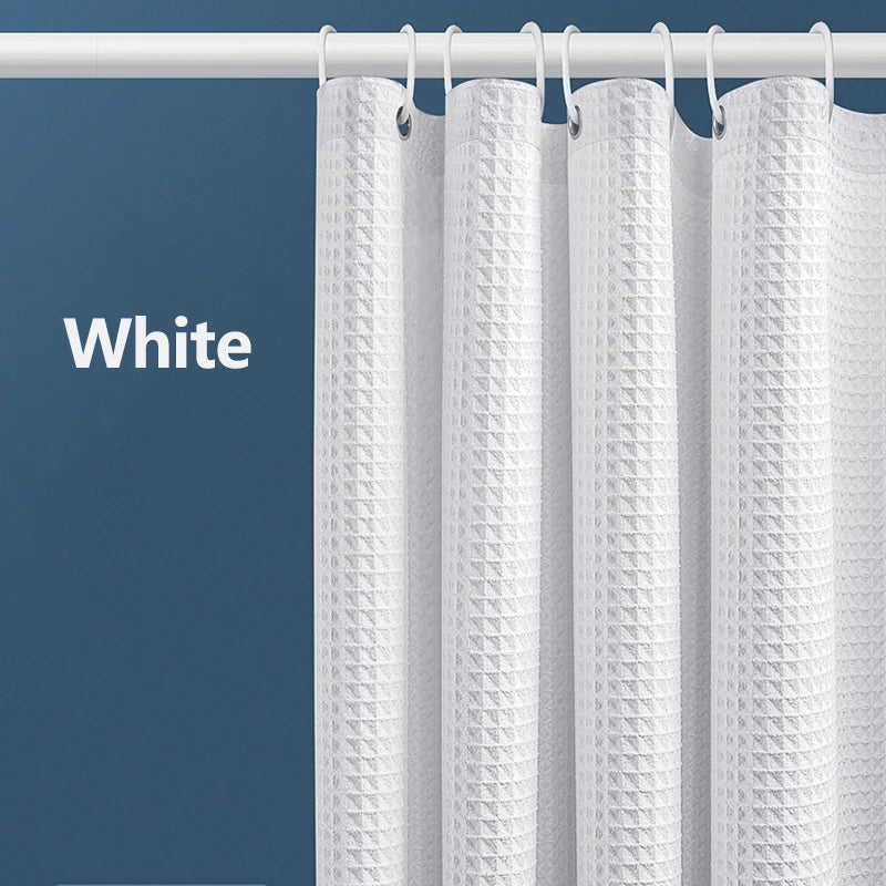 Thickened Waffle Solid Color Shower Curtain, Non-porous Double-sided Waterproof and Mildew