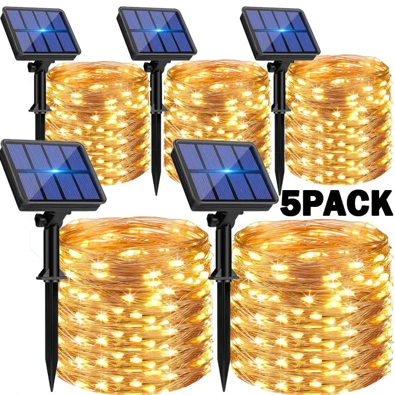 5Packs Solar Led Fairy Light Outdoor 8Modes Copper Wire Lights Waterproof